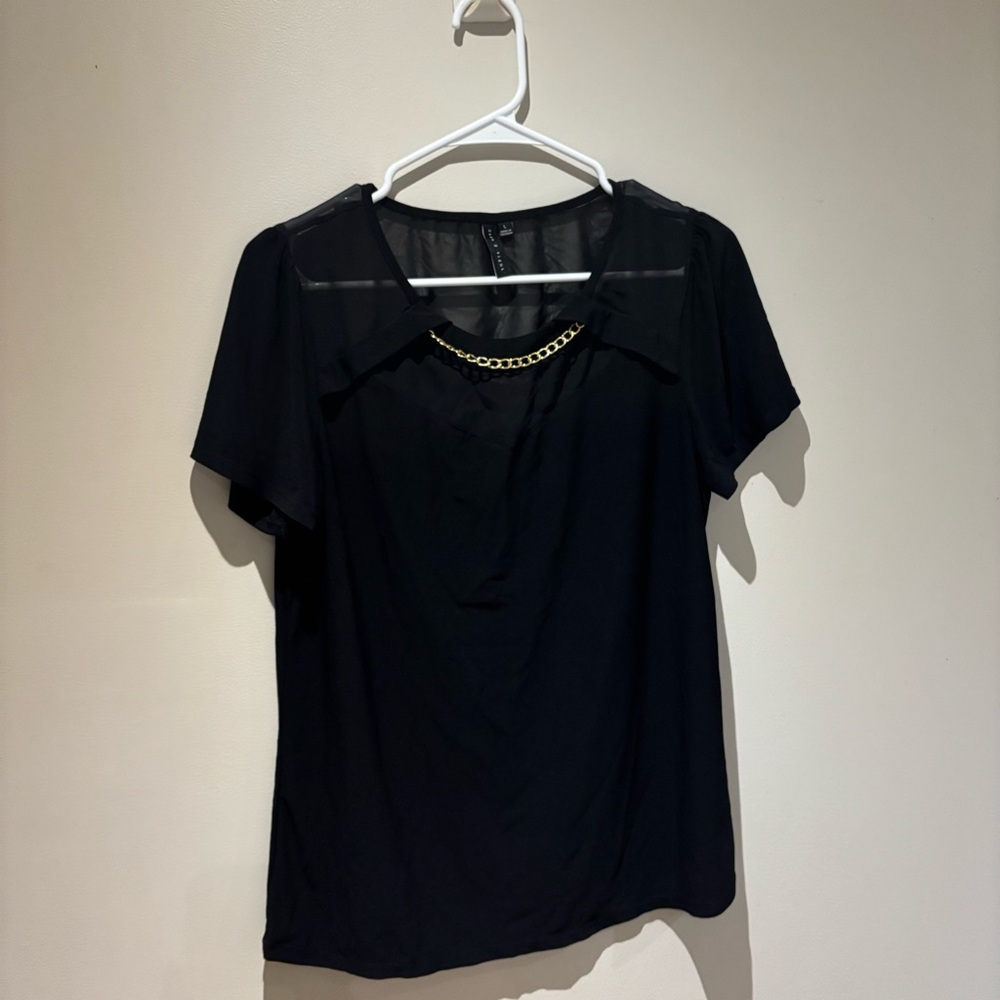 Chic Black Blouse with Chain Accent